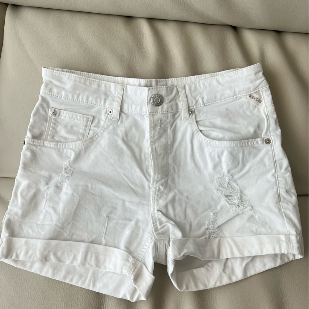 REPLAY white denim shorts
